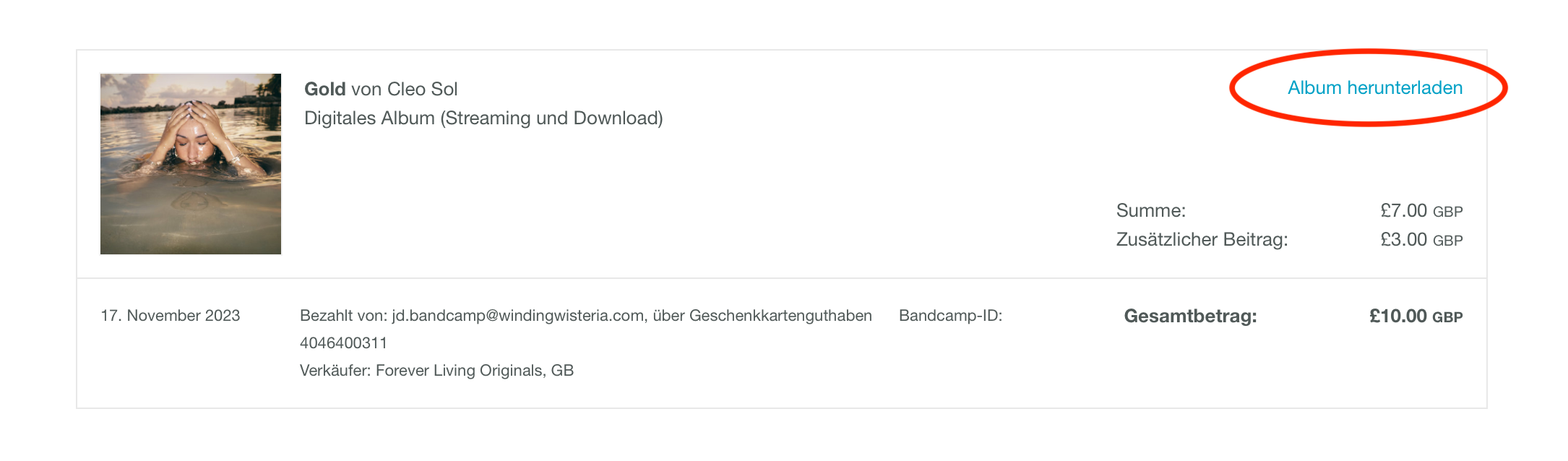 Download-Link auf Kaufverlauf-Seite