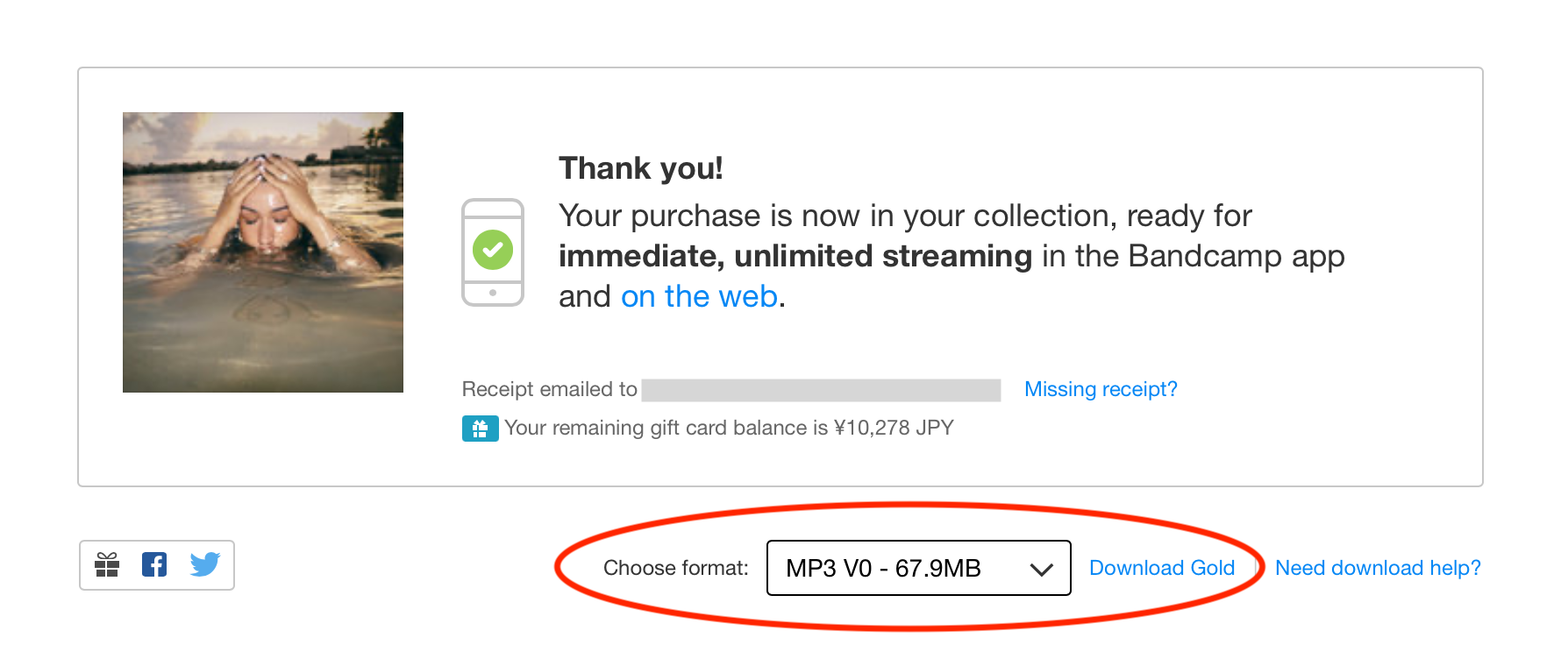 download link on post-purchase page